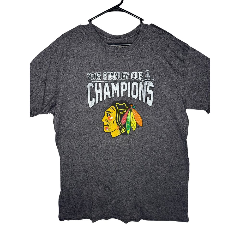 Retro Chicago Blackhawks 2015 Stanley Cup Champions Men's T-Shirt Gray X-Large